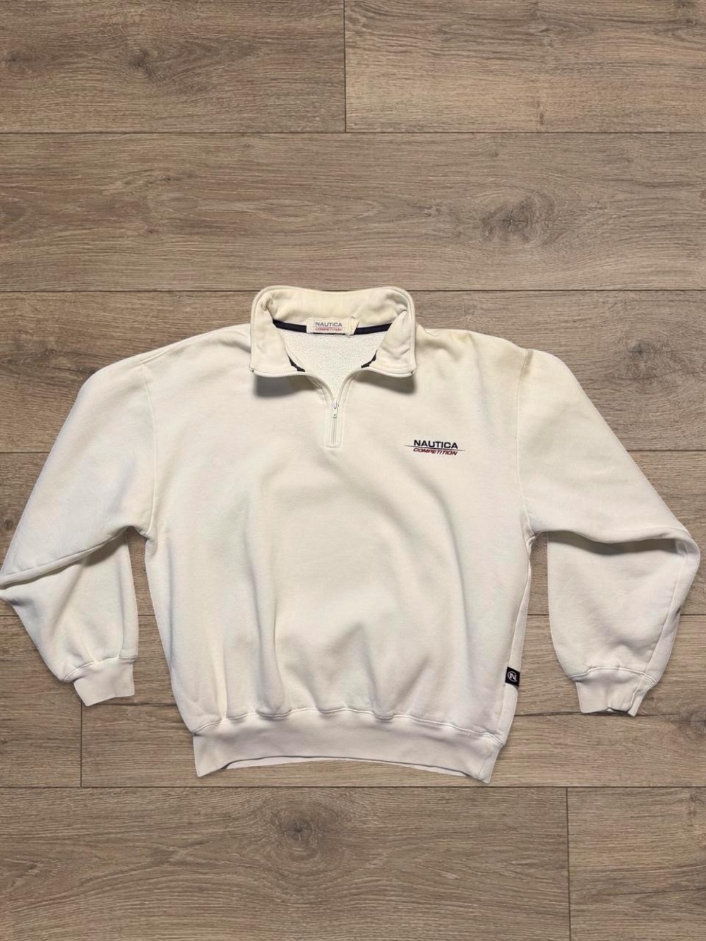 Vintage Nautica Competition Quarter Zip Sweatshirt Cream Large 90s